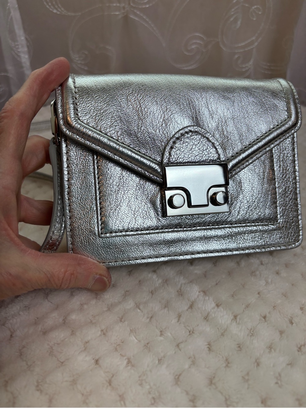 Loeffler Randall Silver Leather Metallic Crossbody Bag - Picture 10 of 16